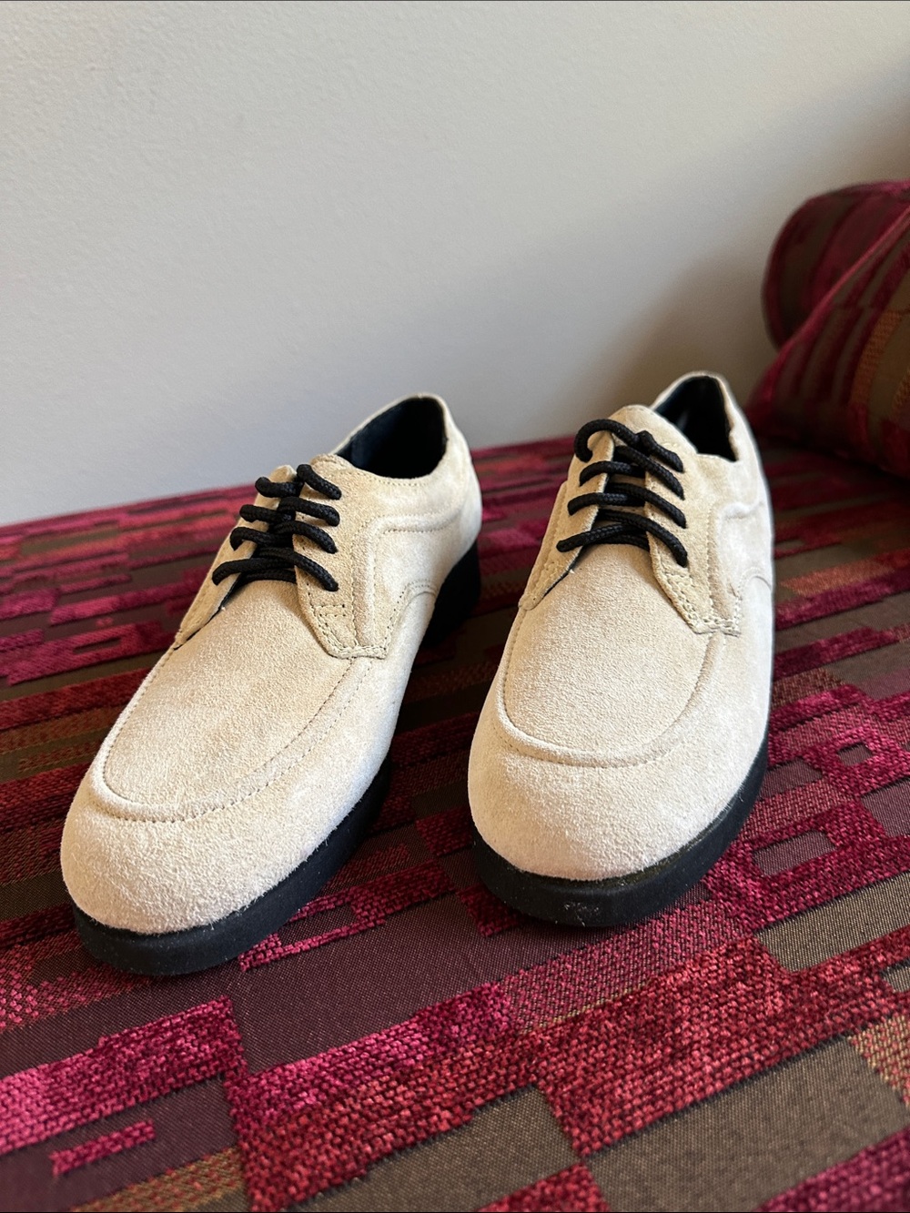Women Beige Suede Derby Shoes with Black Laces